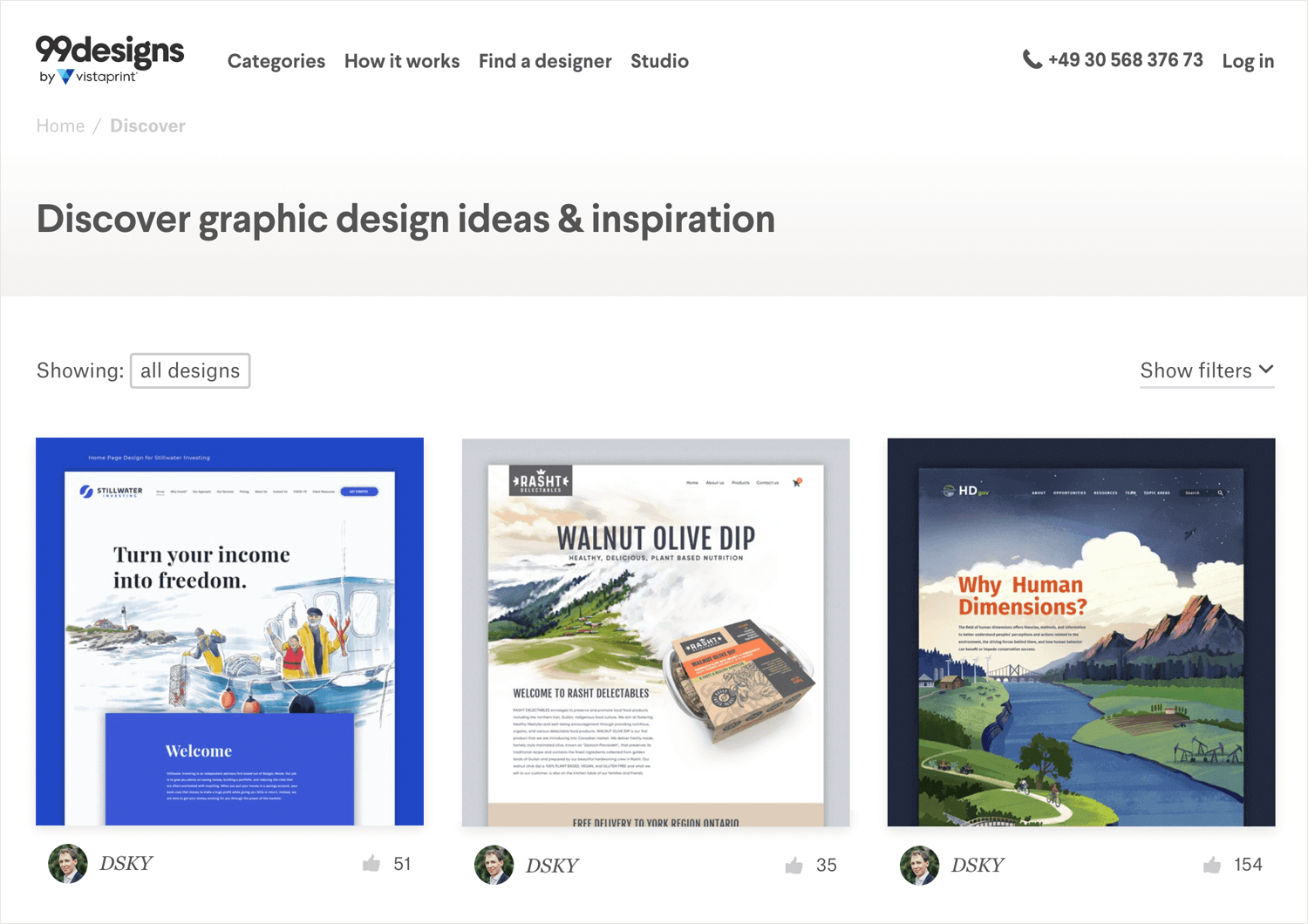 99 designs as source of web design inspiration