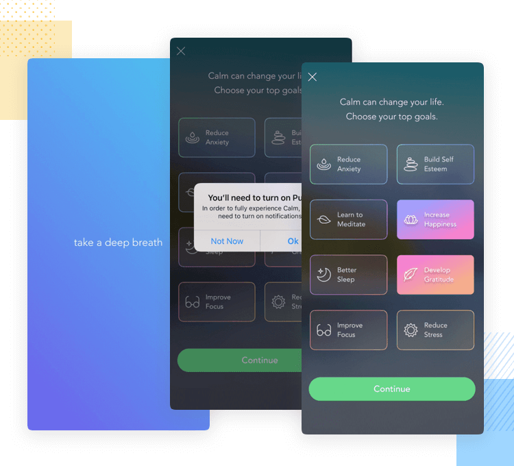 calm meditation app example of onboarding