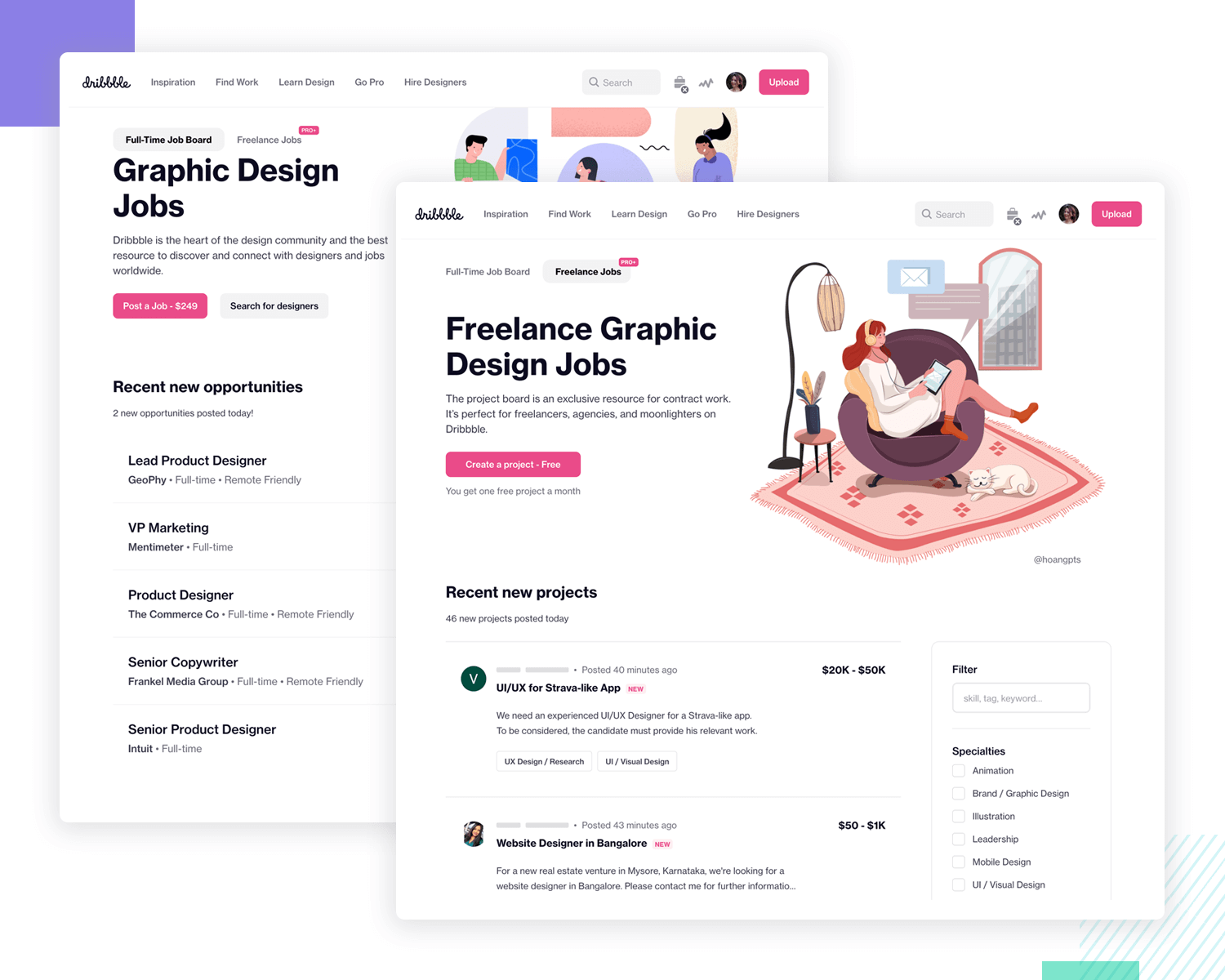 showing the ux design job board at dribbble