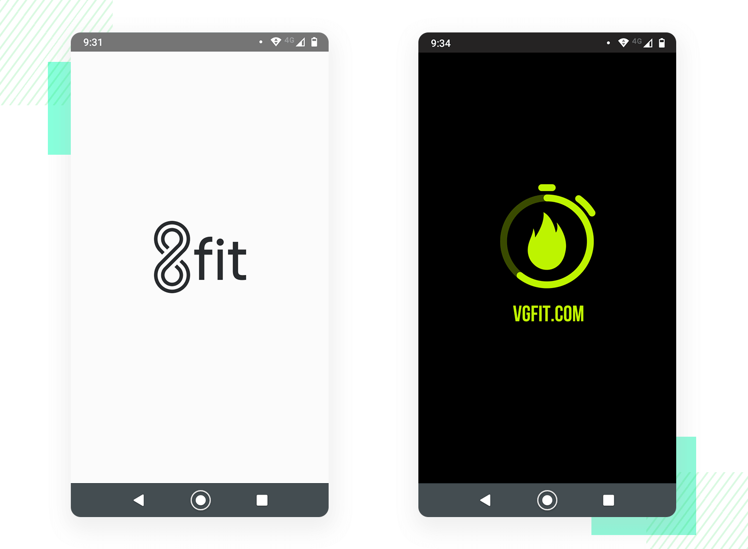 splash screens by fitness apps - 8fit and vg-fit