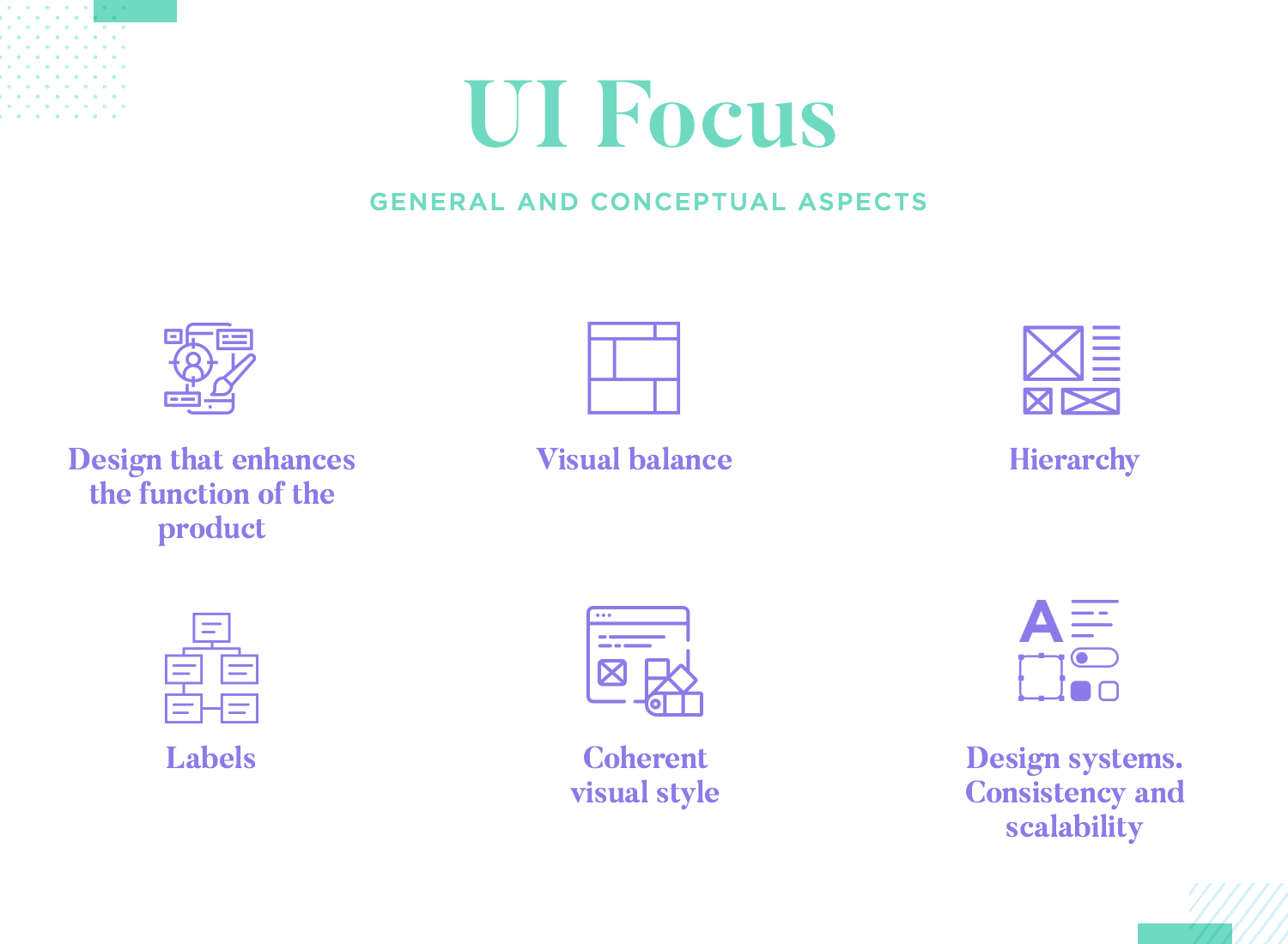 list of tangible factors that UI design focuses on