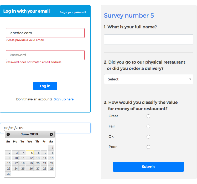 Justinmind Forms and Surveys UI kit - built-in validation to help users correct erros