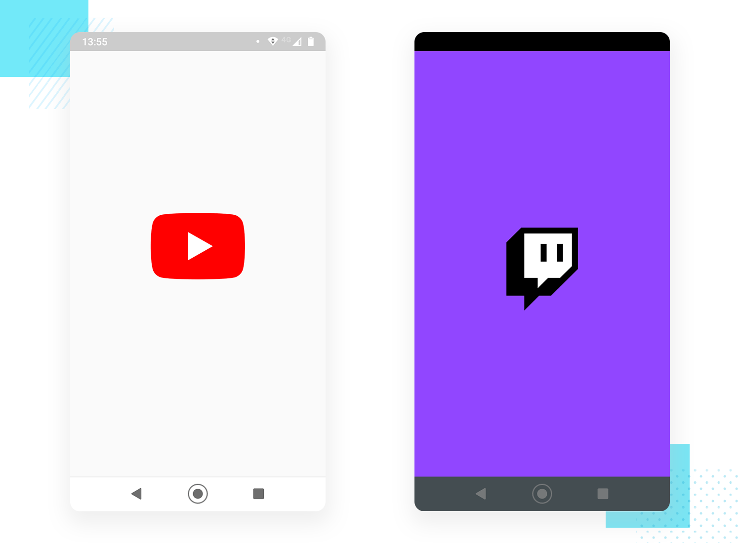 splash screen design examples from youtube and twitch