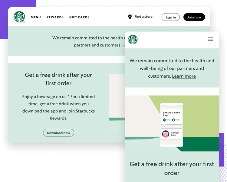 Hamburger menu design on responsive websites - Starbucks