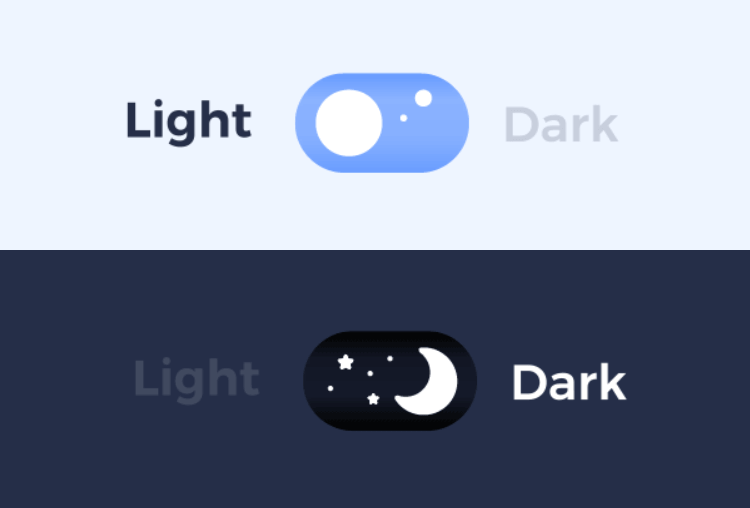 toggle design example of light and dark mode