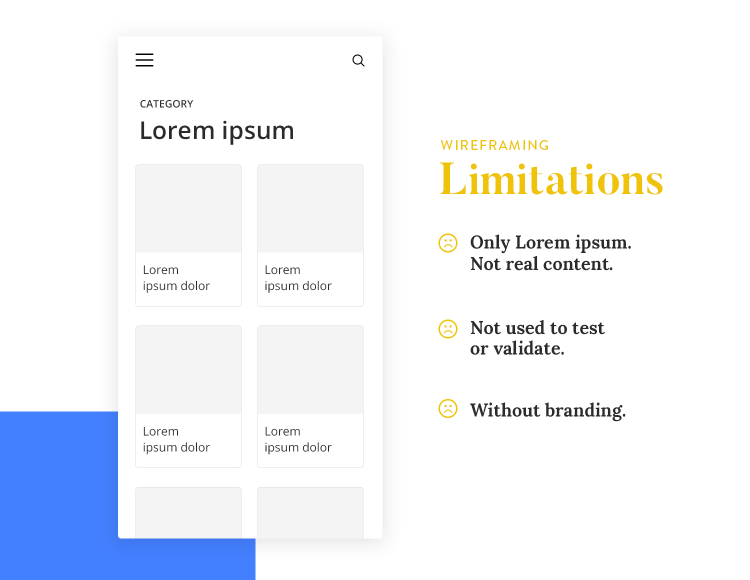 diagram showing limitations of wireframes in ux design