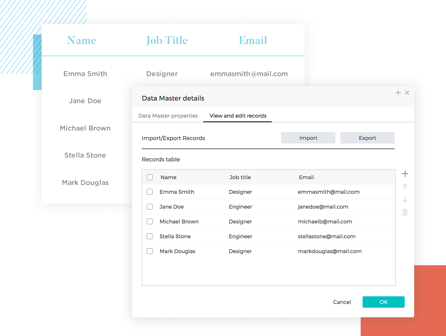 List UI design - create lists with data masters in Justinmind