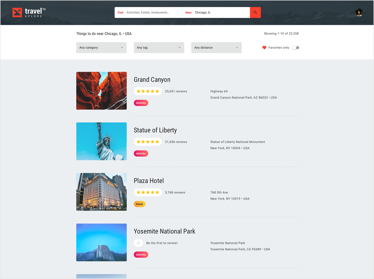 List UI design - Travel Xplore