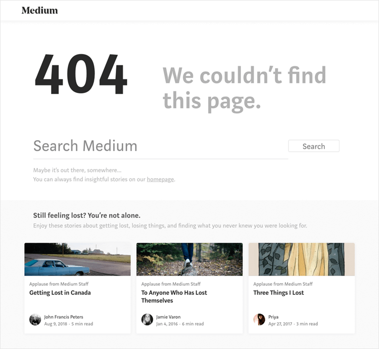 example of medium's error 404 page