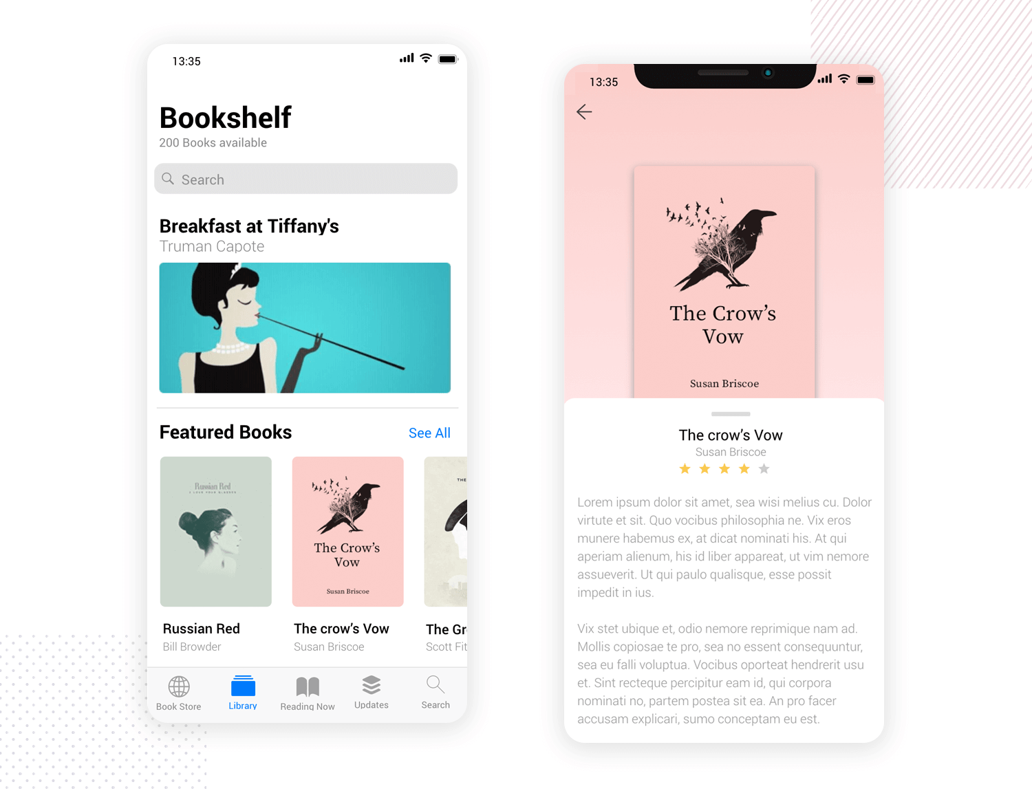 Bookshelf mobile app mockup