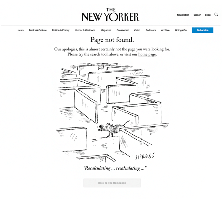 new yorker as good example of 404 page design