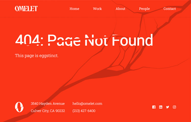 creative agency omelet as example of 404 page design