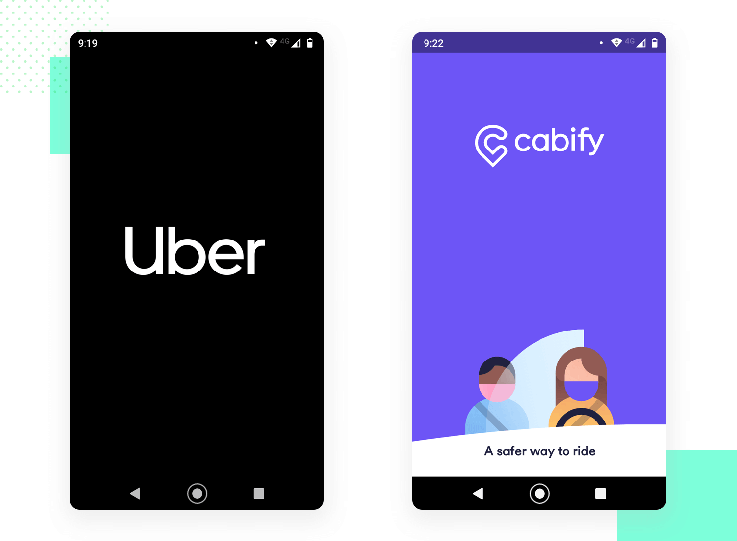 ride sharing splash screens design by uber and cabify
