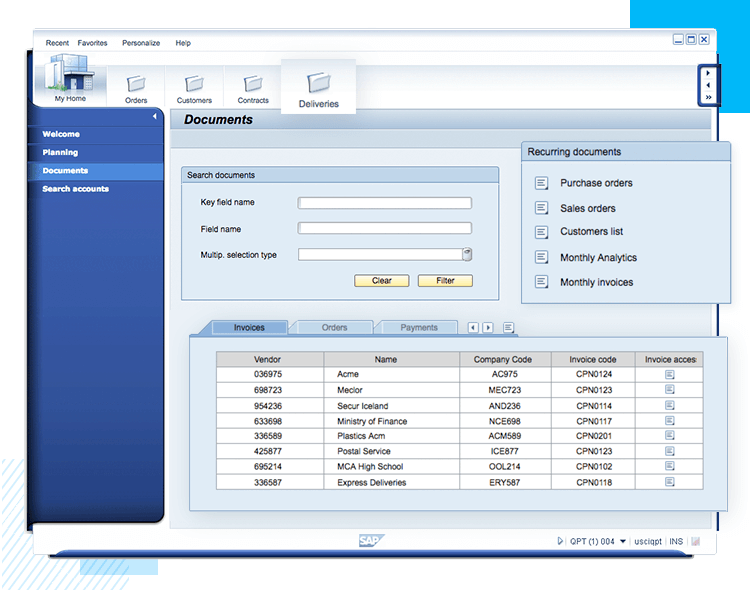 sap erp documents page ui example