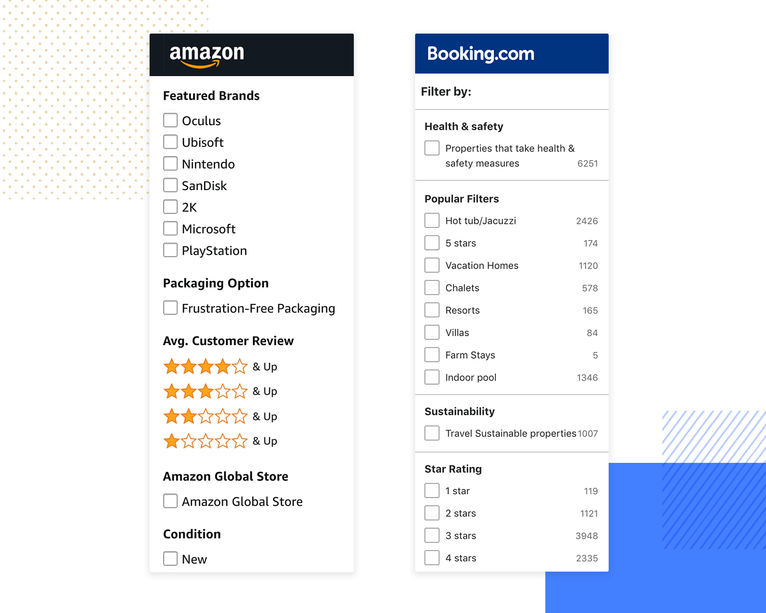 examples of search systems for great information architecture - booking.com and amazon