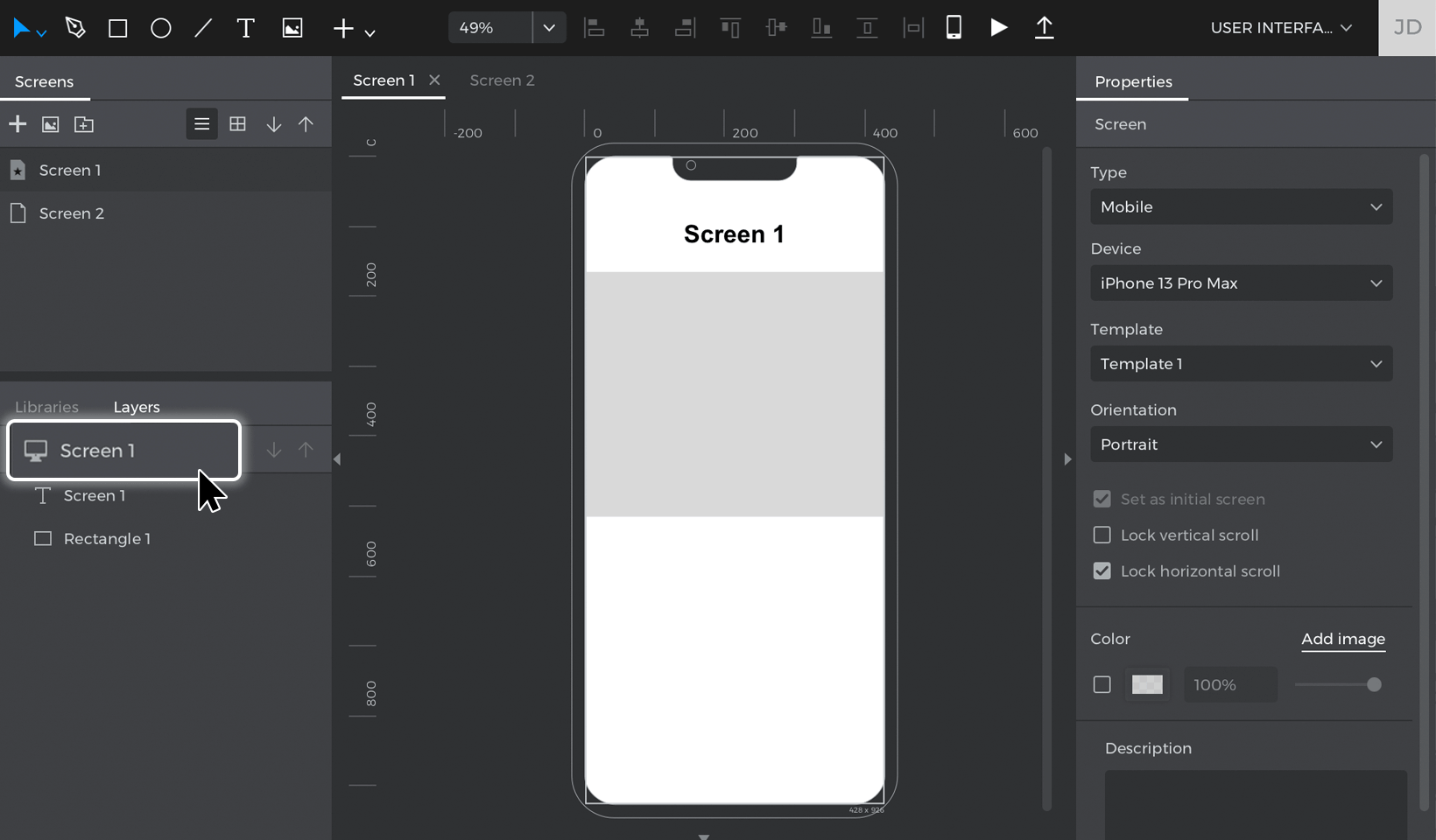 Select the base screen by clicking on it in the layers palette
