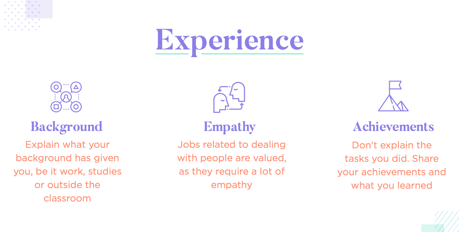 showcasing the experience of the designer in the resume