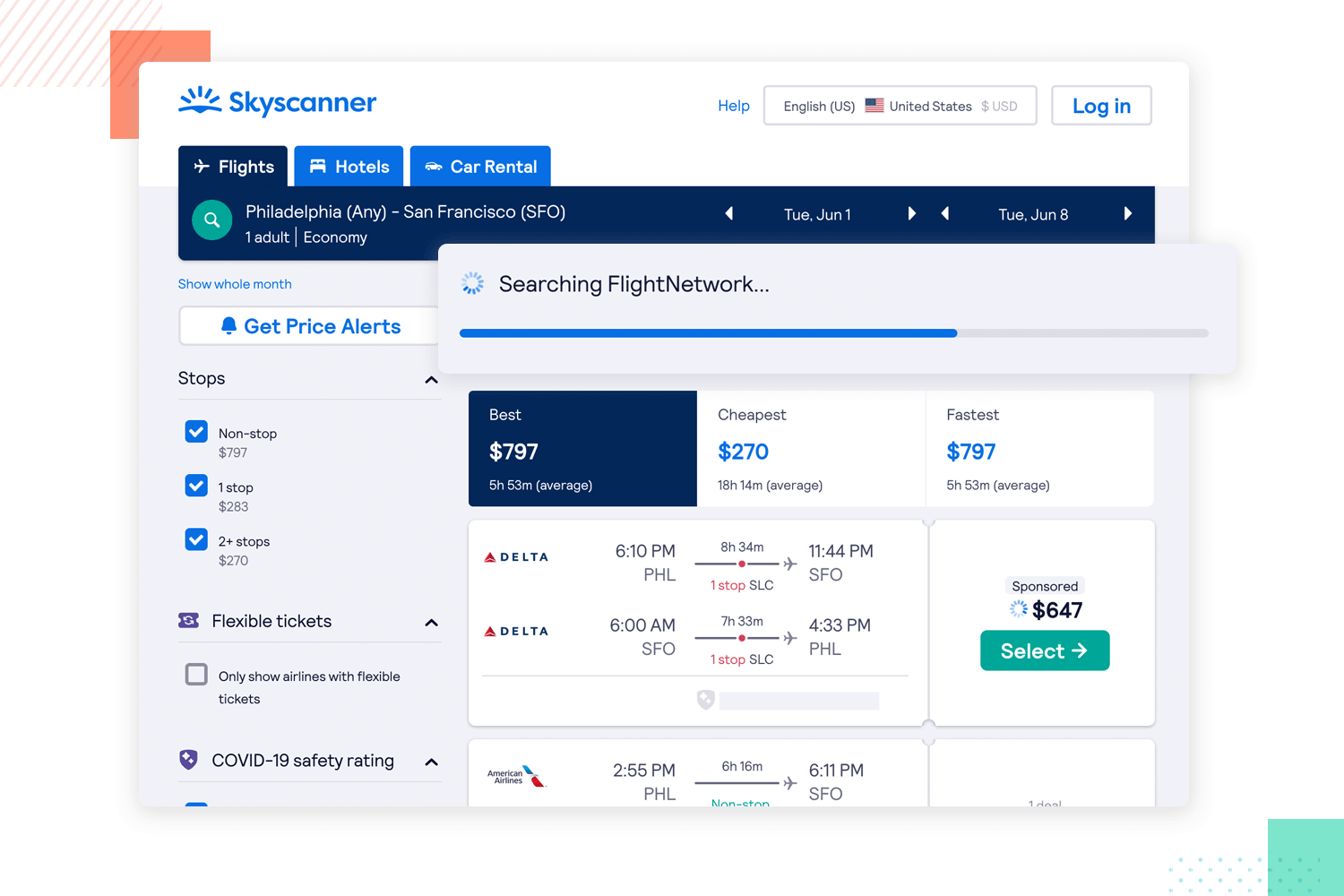 skyscanner as example of ux design with system visibility status