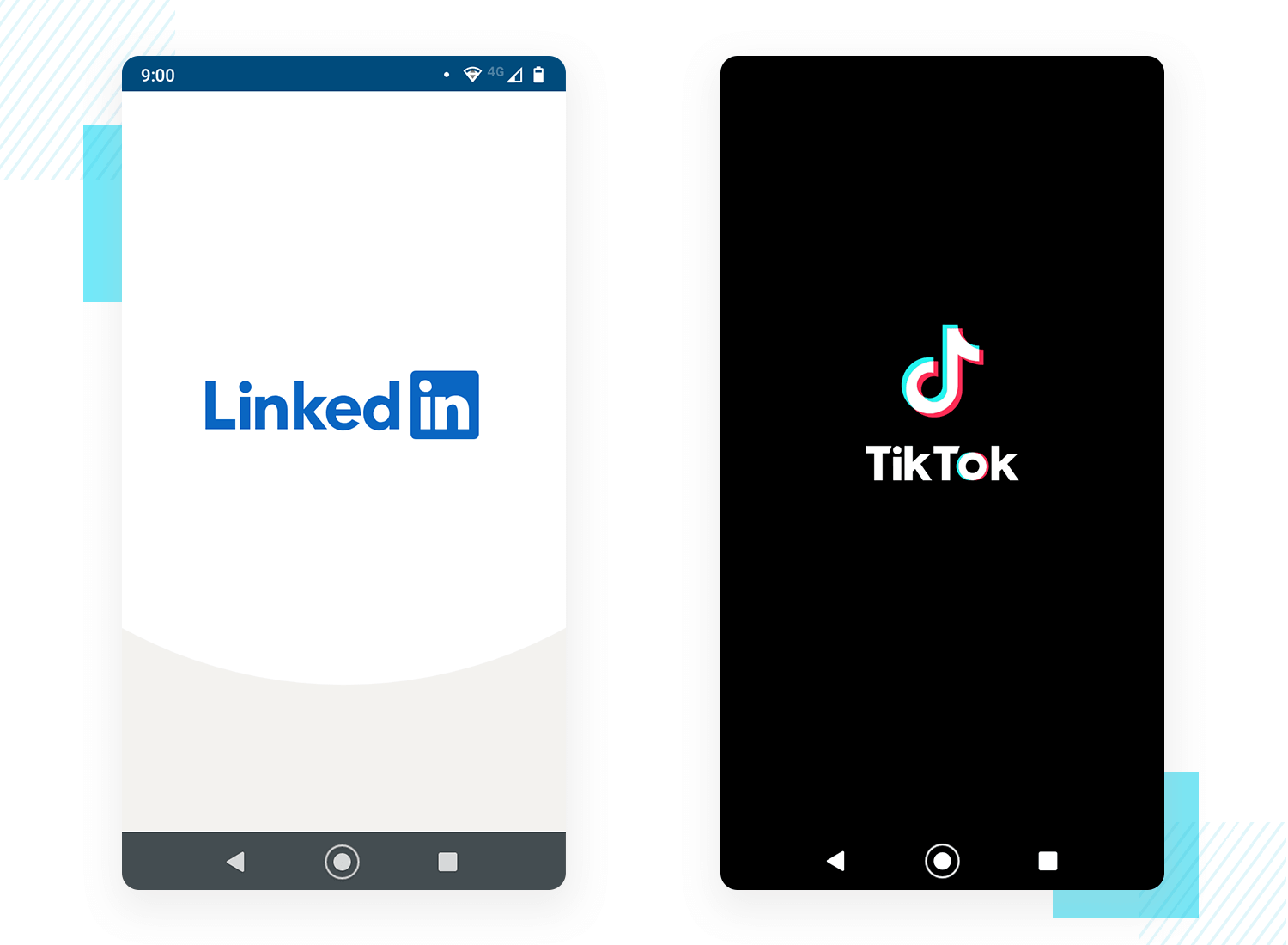 example of splash screen design by social networks tik tok and linkedin