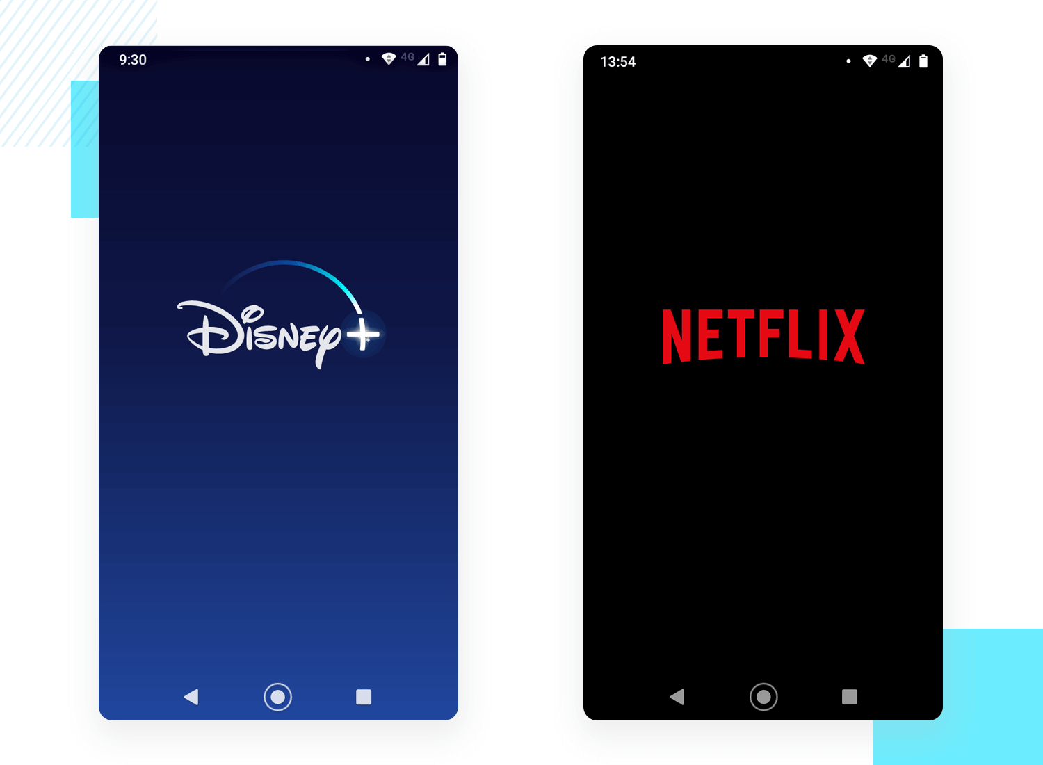 splash screen designs by streaming services disney+ and netflix