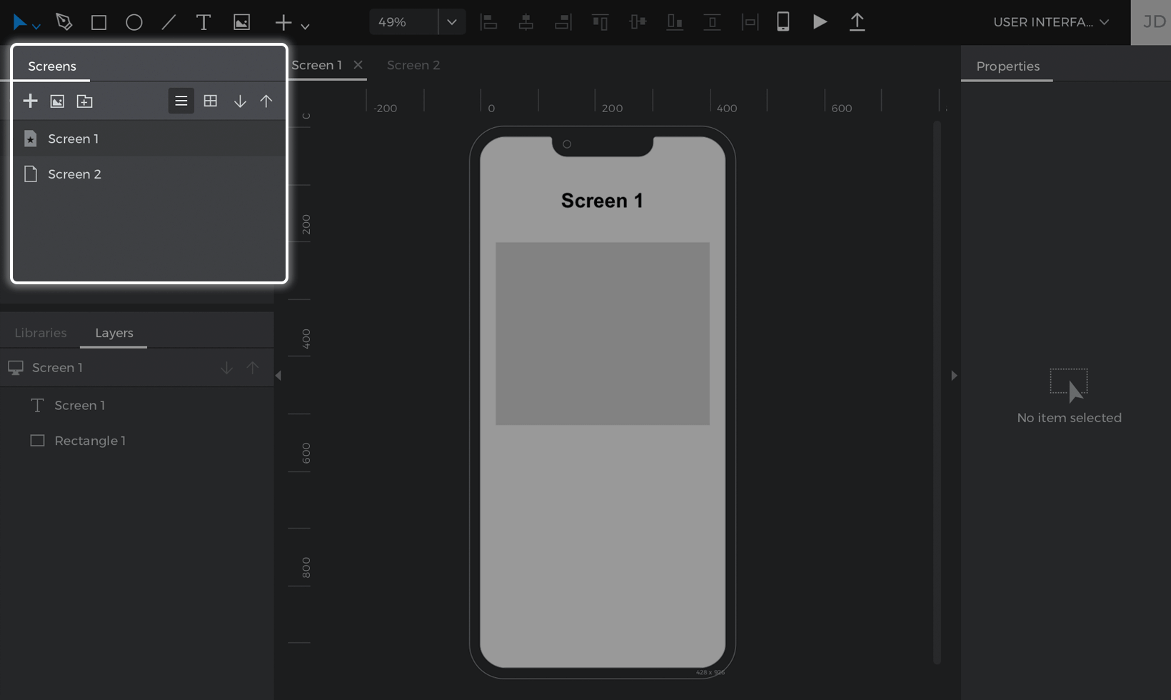 Create a prototype with 2 screens