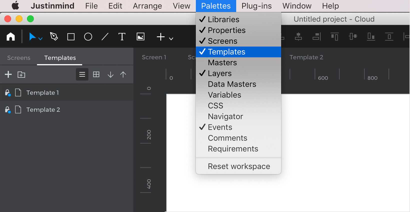 Show the Templates palette in the Window menu