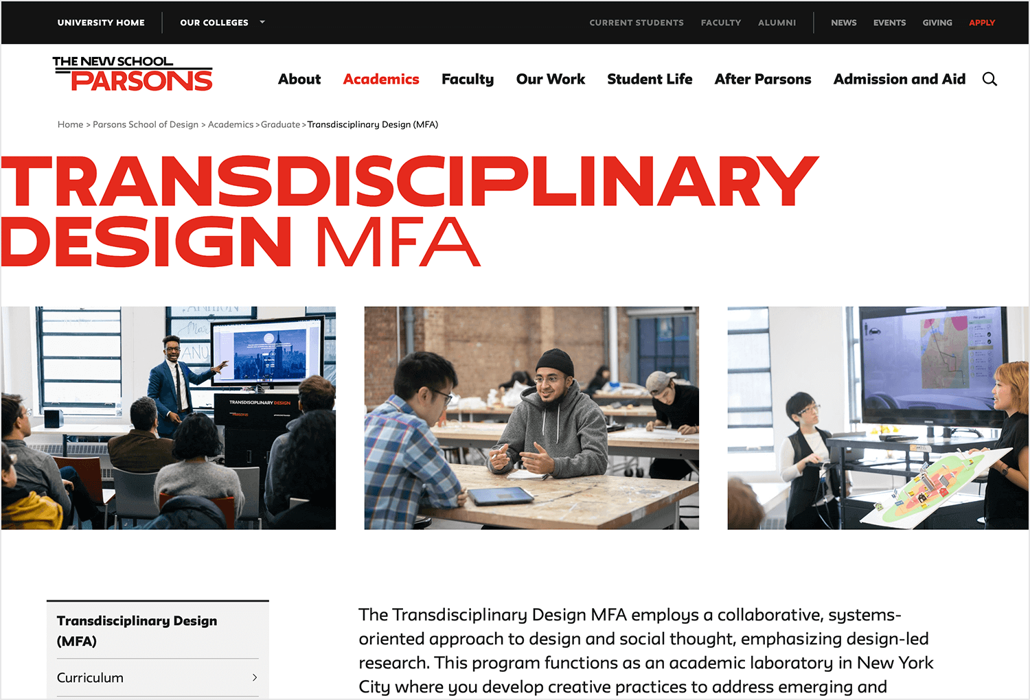 transdiciplinary design course at parsons university