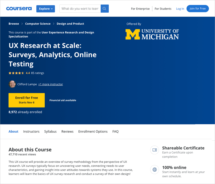 ux research at a large scale course