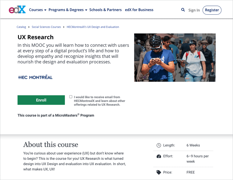 ux research course at EdX