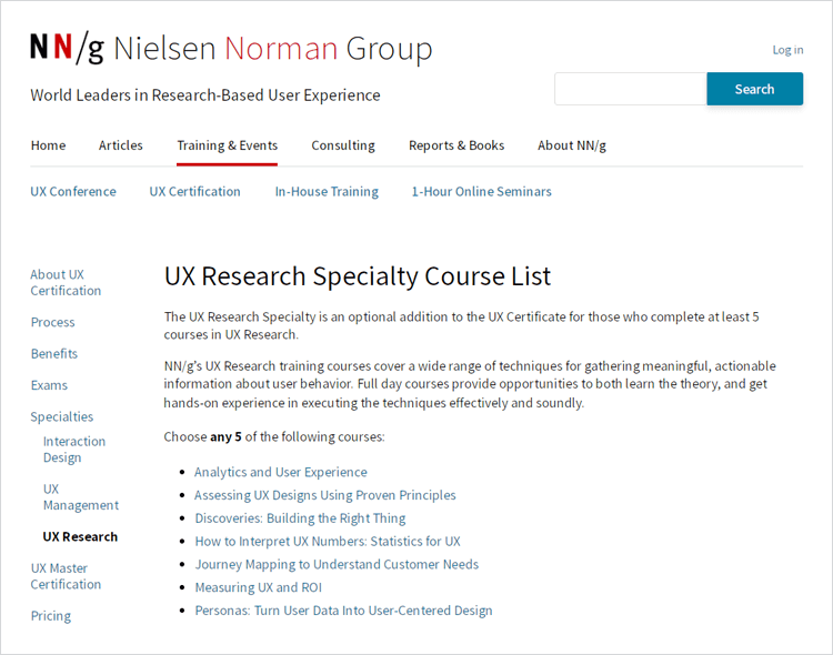 ux research speciality courses by the NN group
