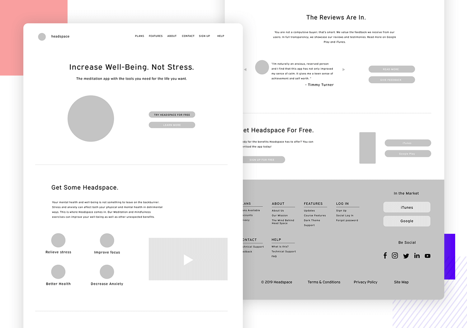 Headspace app website wireframe example