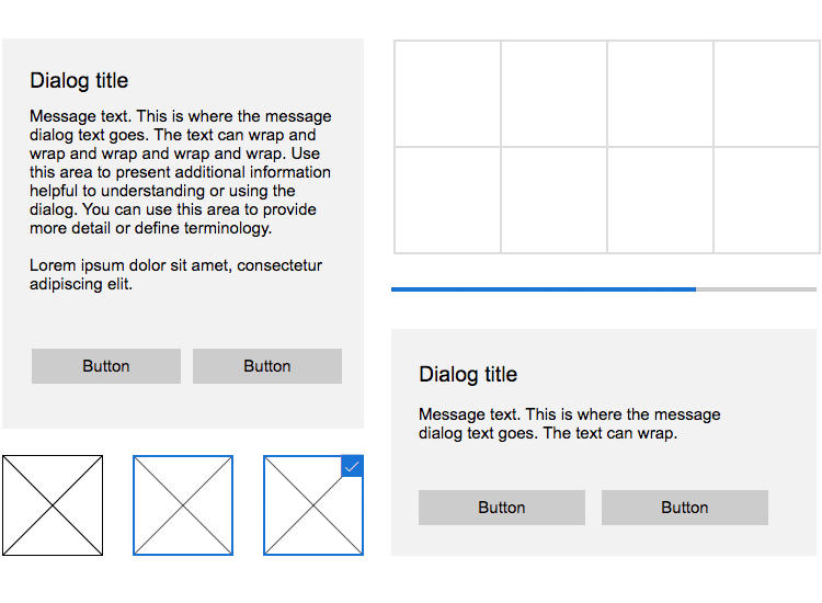 Windows 10 UI kit - dialog grid panels