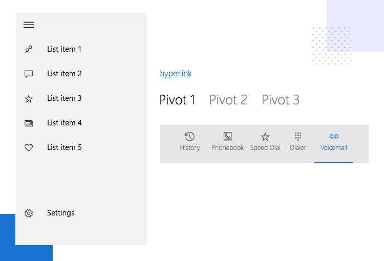 Windows 10 UI kit - navigation, pivot, hyperlink elements