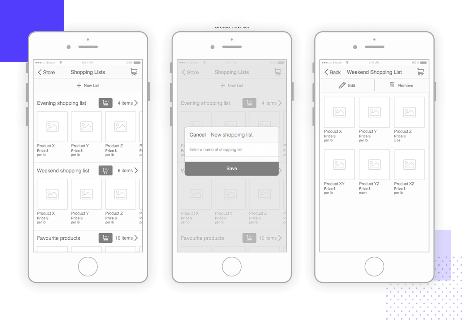 wireframe mobile app-examples ecommerce