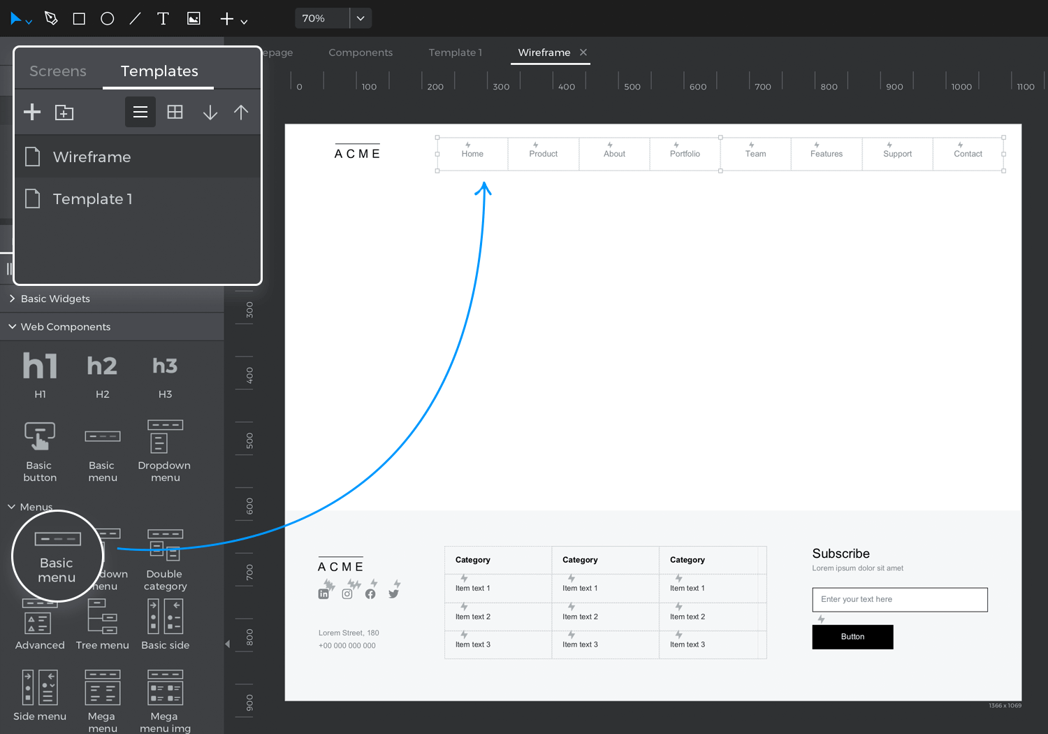 Wireframe UI example overview for wireframe tool